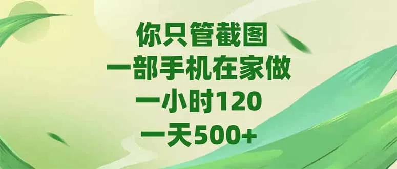 你只管截图，一部手机在家做，一小时120，-天500+-一起筹课网