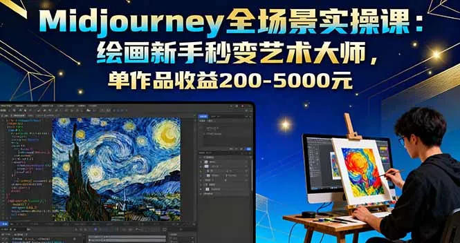 Midjourney全场景实操课：绘画新手秒变艺术大师，单作品收益200-5000元-一起筹课网