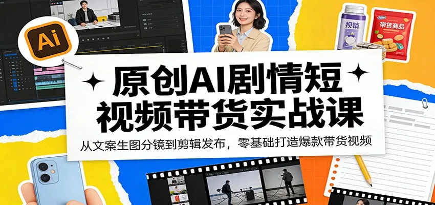 原创AI剧情短视频带货实战课:从文案生图分镜到剪辑发布,零基础打造爆款带货视频-一起筹课网