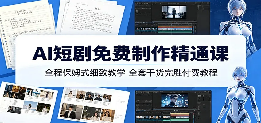 AI短剧免费制作精通课:全程保姆式细致教学,全套干货完胜付费教程-一起筹课网