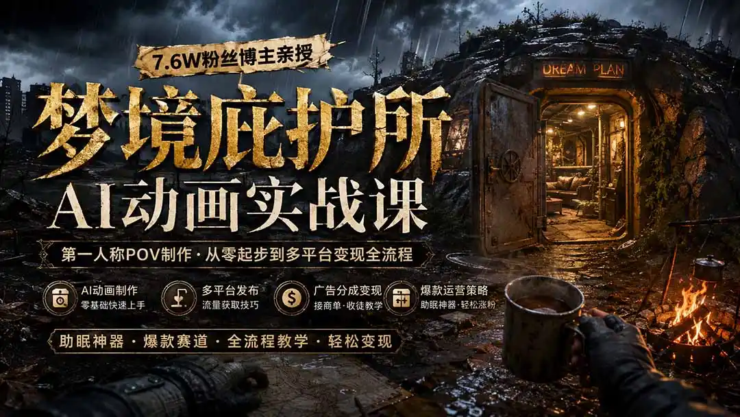 梦境庇护所AI动画实战课：7.6W粉丝博主亲授第一人称POV制作，从零起步到多平台发布变现全流程-一起筹课网