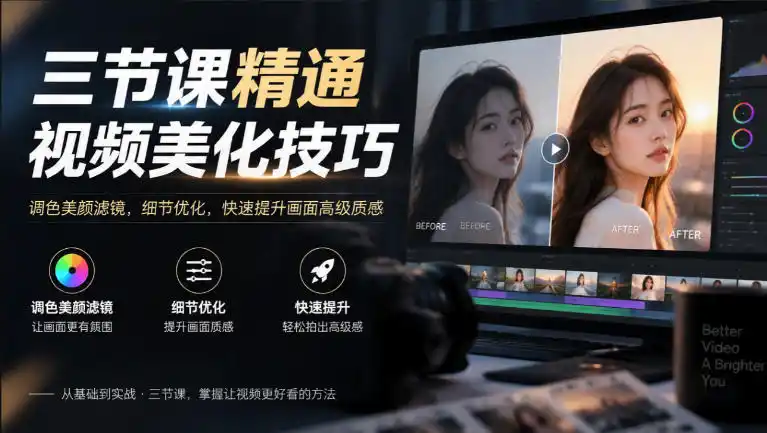 三节课精通视频美化技巧｜调色美颜滤镜，细节优化，快速提升画面高级质感-一起筹课网