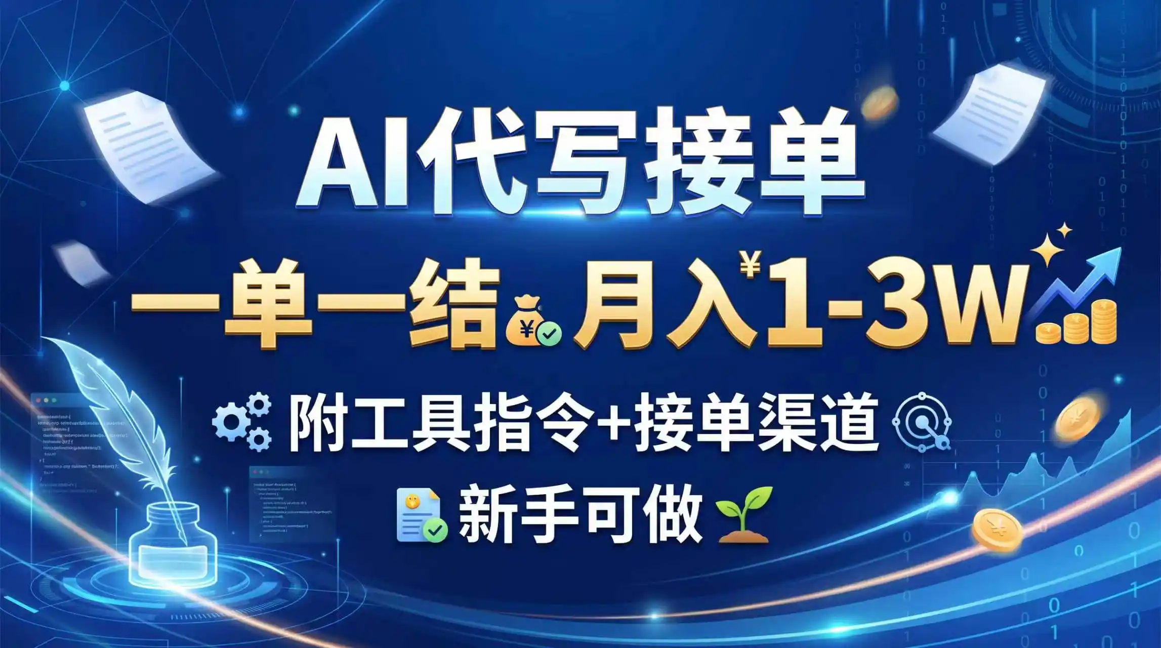 AI代写接单，一单一结，月入1-3W，附工具指令+接单渠道，新手可做-一起筹课网