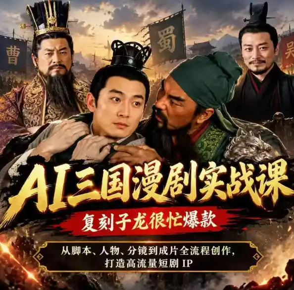抖音14W粉博主同款AI三国漫剧实战课，复刻子龙很忙爆款，从脚本、人物、分镜到成片全流程创作，打造高流量短剧IP-一起筹课网