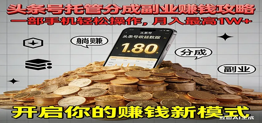 全程托管今日头条，一部手机就可以开干，最高躺赚1W+-一起筹课网