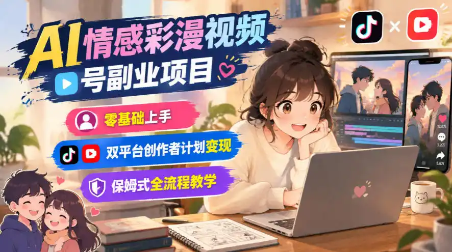 AI情感彩漫视频号副业项目,零基础上手,双平台创作者计划变现,保姆式全流程教学-一起筹课网
