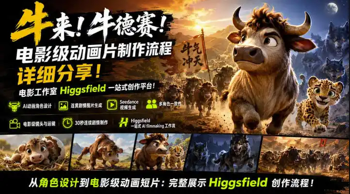 牛来！牛德赛！电影级动画片制作流程详细分享！电影工作室Higgsfield一站式创作平台，完整创作流程-一起筹课网