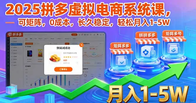 2025拼多多虚拟电商系统课，可矩阵，0成本，长久稳定，轻松月入1-5W-一起筹课网