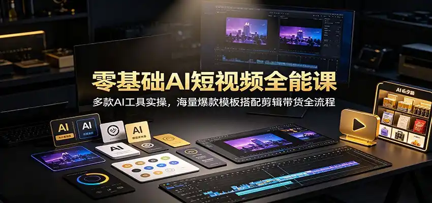 零基础AI短视频全能课：多款AI工具实操，海量爆款模板搭配剪辑带货全流程-一起筹课网