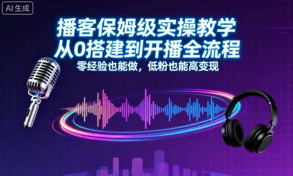 播客保姆级实操教学，从0搭建到开播全流程，零经验也能做，低粉也能高变现-一起筹课网