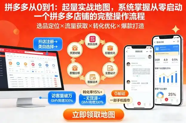 拼多多从0到1:起量实战地图,系统掌握从零启动一个拼多多店铺的完整操作流程-一起筹课网