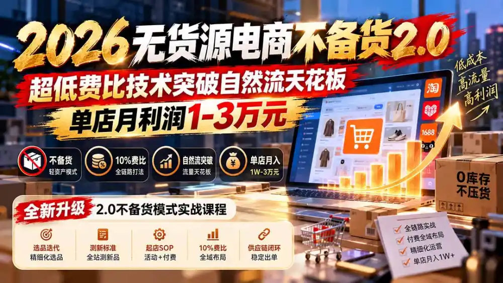 2026无货源电商不备货2.0【更新1010】：超低费比技术突破自然流天花板，单店月利润1-3万元-一起筹课网