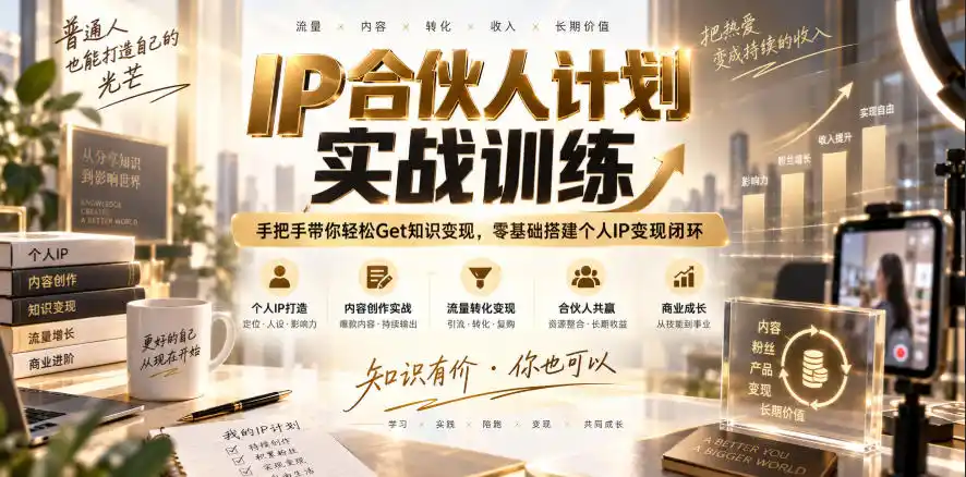 IP合伙人计划实战训练，手把手带你轻松Get知识变现，零基础搭建个人IP变现闭环(更新260908)-一起筹课网