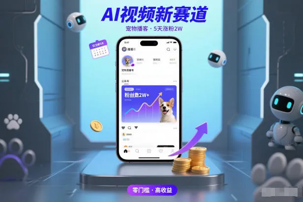 AI视频新赛道，宠物播客仅注册5天涨粉2W，收益非常可观-一起筹课网