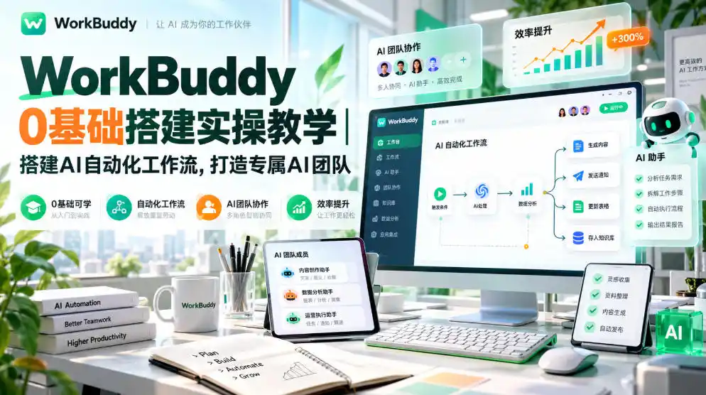 WorkBuddy 0基础搭建实操教学｜搭建AI自动化工作流，打造专属AI团队-一起筹课网
