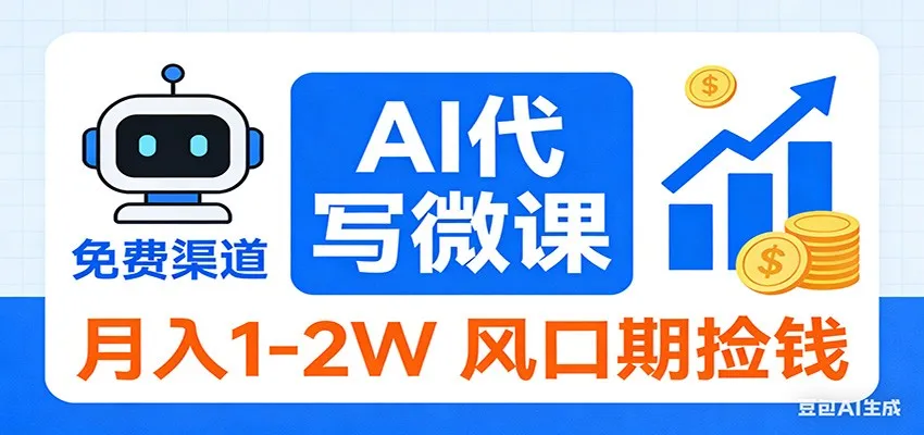 2026告别打工！AI 代写微课，提供免费渠道，月入 1-2W 风口期捡钱-一起筹课网