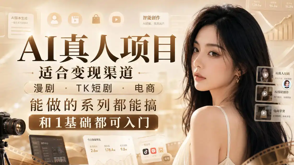 AI真人项目,适合变现渠道,漫剧,TK短剧,电商,能做的系列都能搞,0和1基础都可入门-一起筹课网
