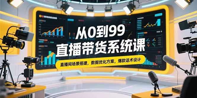 从0到99直播带货系统课，直播间场景搭建，数据优化方案，爆款话术设计-一起筹课网