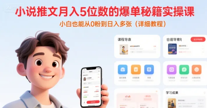小说推文月入5位数的爆单秘籍实操课，，小白也能从0粉到日入多张(详细教程)-一起筹课网