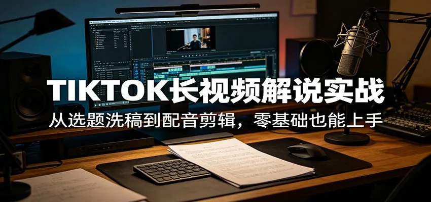 TIKTOK长视频解说实战：从选题洗稿到配音剪辑，零基础也能上手-一起筹课网
