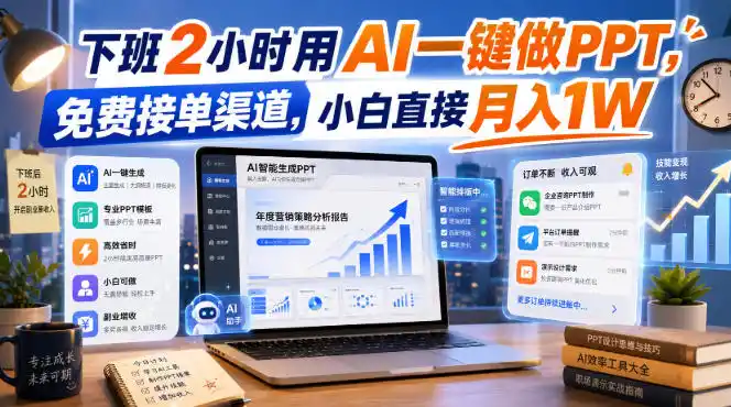 下班2小时用AI一键做PPT,免费接单渠道,小白直接月入1W【揭秘】-一起筹课网