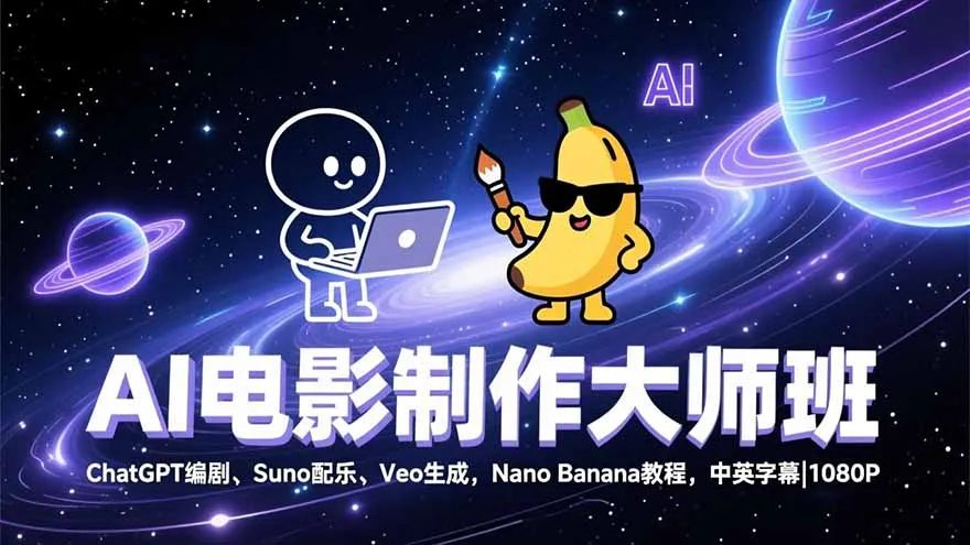 AI电影制作大师班：ChatGPT编剧、Suno配乐、Veo生成，Nano Banana教程，中英字幕|1080P-一起筹课网