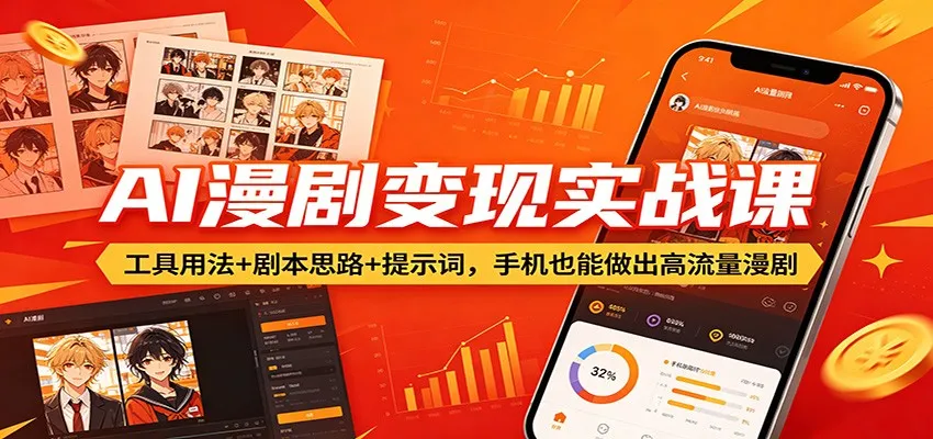 AI漫剧变现实战课:工具用法+剧本思路+提示词,手机也能做出高流量漫剧-一起筹课网