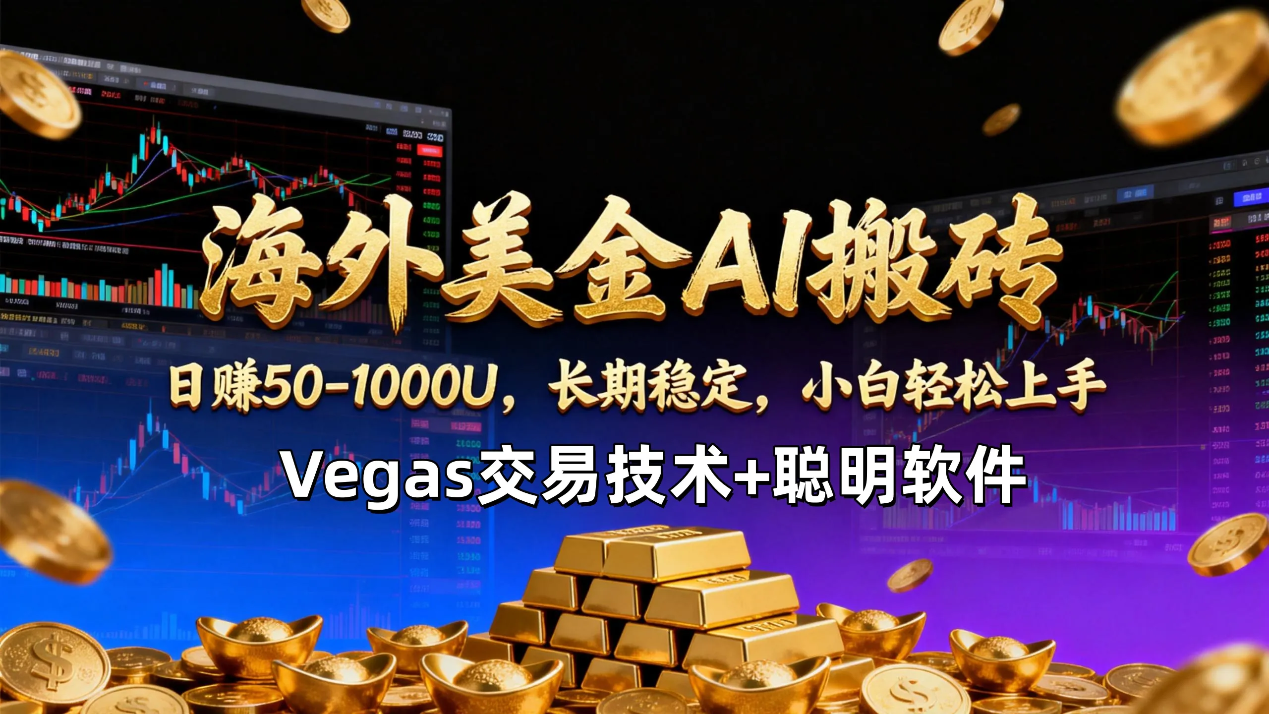 【海外美金AI搬砖】Vegas交易技术+聪明软件,日赚50-1000U,长期稳定,小白轻松上手。-一起筹课网