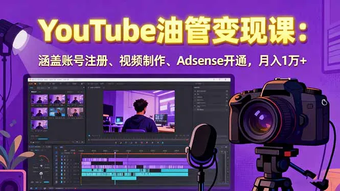 2025YouTube油管变现课：涵盖账号注册、视频制作、Adsense开通，月入1万+-一起筹课网