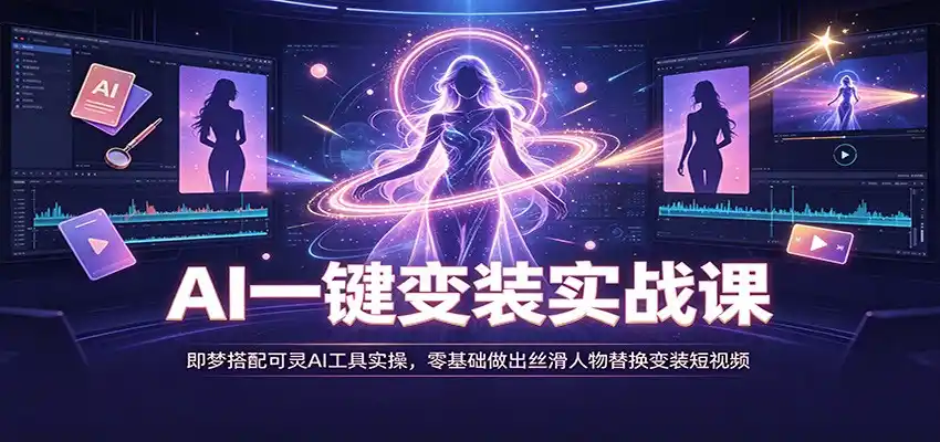 AI一键变装实战课：即梦搭配可灵AI工具实操，零基础做出丝滑人物替换变装短视频-一起筹课网