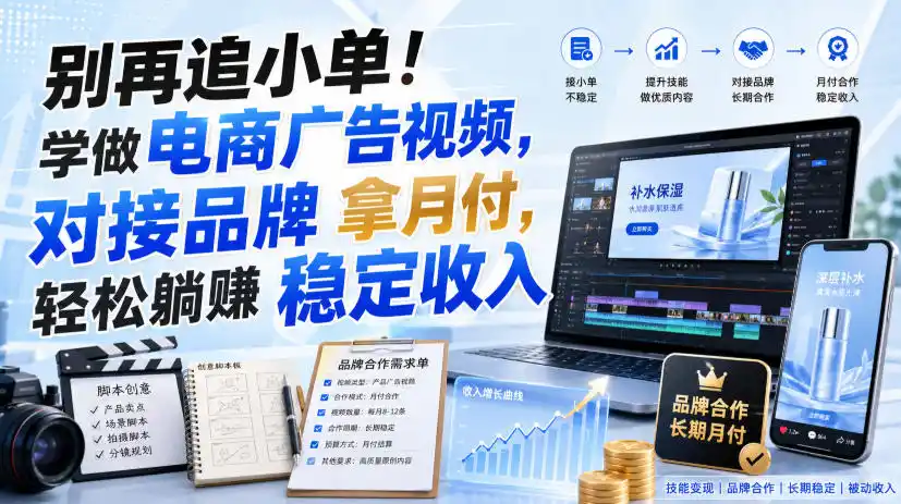 别再追小单！学做电商广告视频，对接品牌拿月付，轻松躺賺稳定收入【原创双语字幕】-一起筹课网