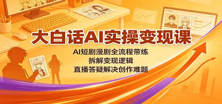 大白话AI实操变现课：AI短剧漫剧全流程带练，拆解变现逻辑，直播答疑解决创作难题-一起筹课网