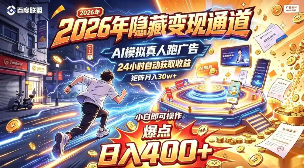 2026年别死磕自媒体，隐藏变现通道，AI模拟真人自动跑广告，小白即可操作，日入400+，矩阵月入可达到30w+【揭秘】-一起筹课网
