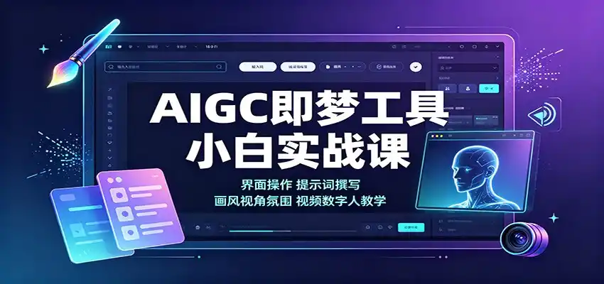 AIGC即梦工具小白实战课：界面操作，提示词撰写，画风视角氛围视频数字人教学-一起筹课网