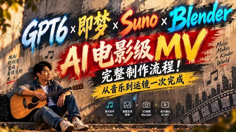 GPT6×即梦×Suno×Blender｜AI电影级MV完整制作流程！从音乐到运镜一次完成！-一起筹课网