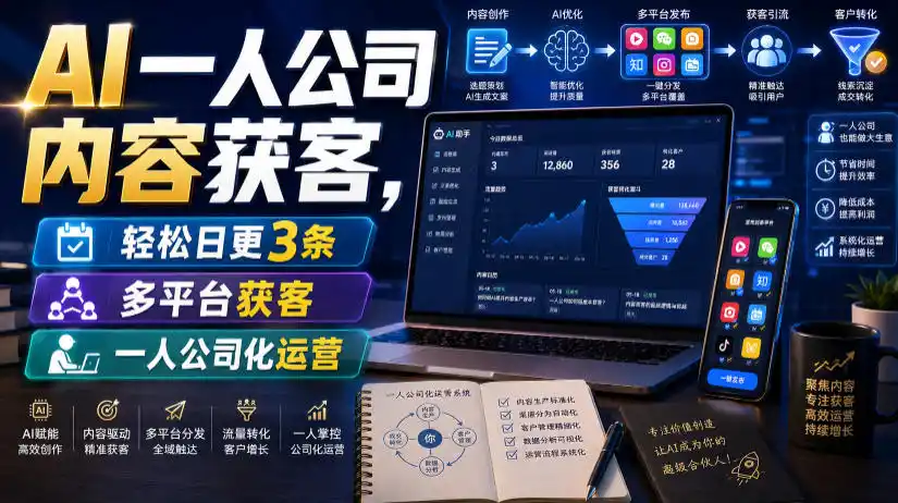AI一人公司内容获客，轻松日更3条，多平台获客，一人公司化运营(更新0827)-一起筹课网