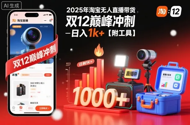 2025年淘宝无人直播带货，冲刺双12，日入1k+【附工具】【揭秘】-一起筹课网
