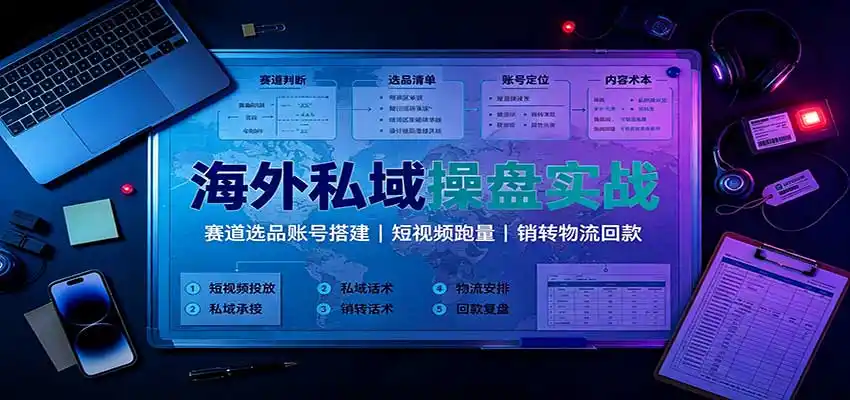 海外私域操盘实战：赛道选品账号搭建，短视频跑量，销转物流回款-一起筹课网