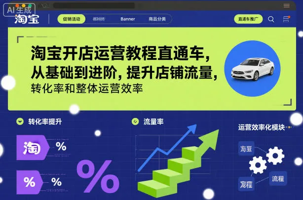 淘宝开店运营教程直通车，从基础到进阶，提升店铺流量，转化率和整体运营效率(更新11月)-一起筹课网