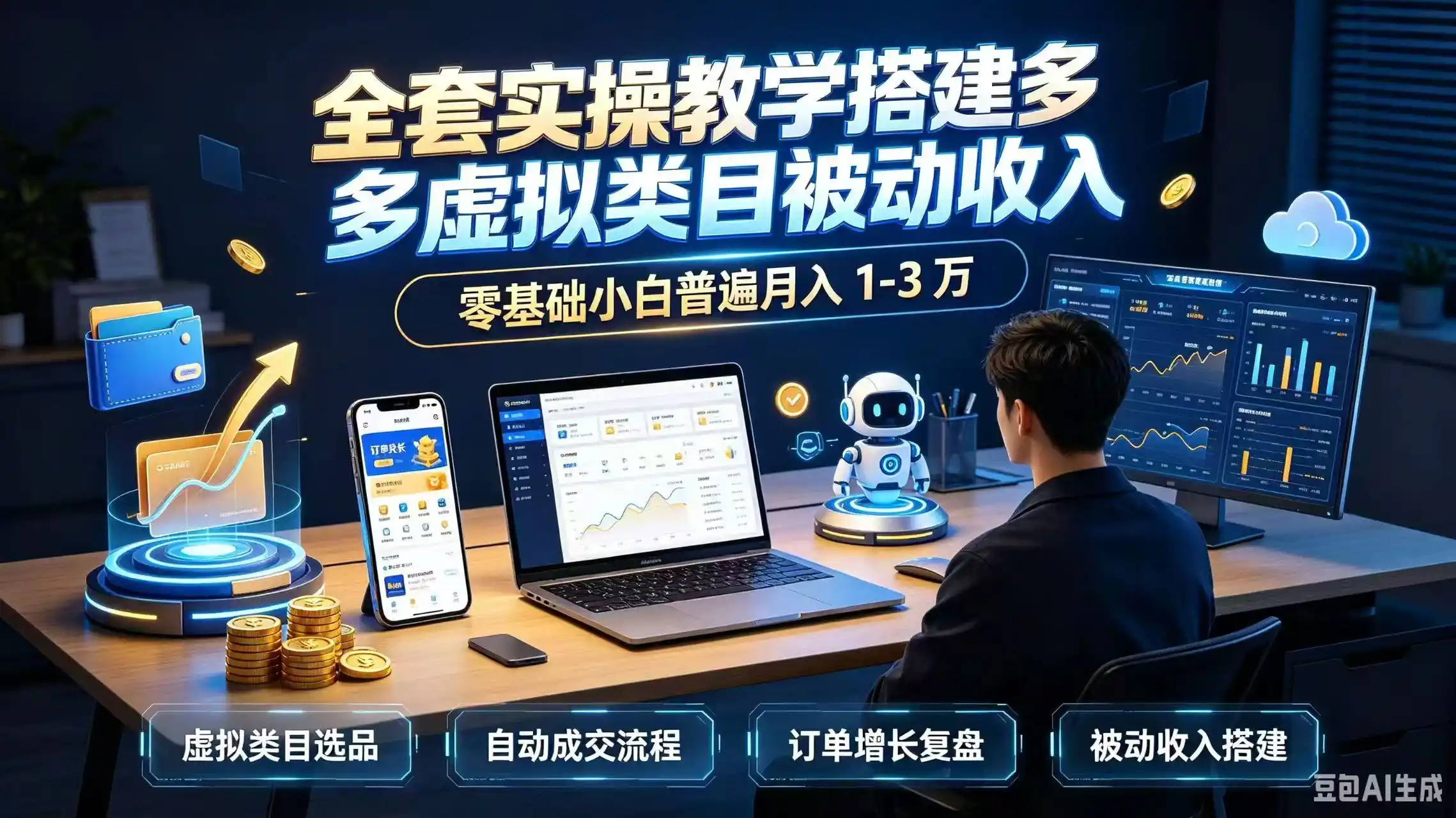 全套实操教学搭建多多虚拟类目被动收入,零基础小白普遍月入 1-3 万-一起筹课网
