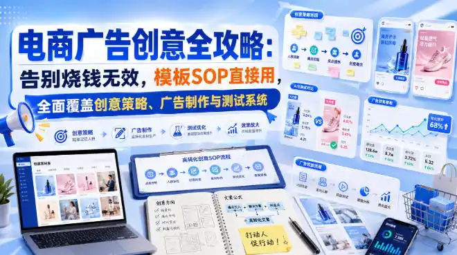 电商广告创意全攻略:告别烧钱无效,模板SOP直接用,全面覆盖创意策略、广告制作与测试系统【原创双语字幕】-一起筹课网