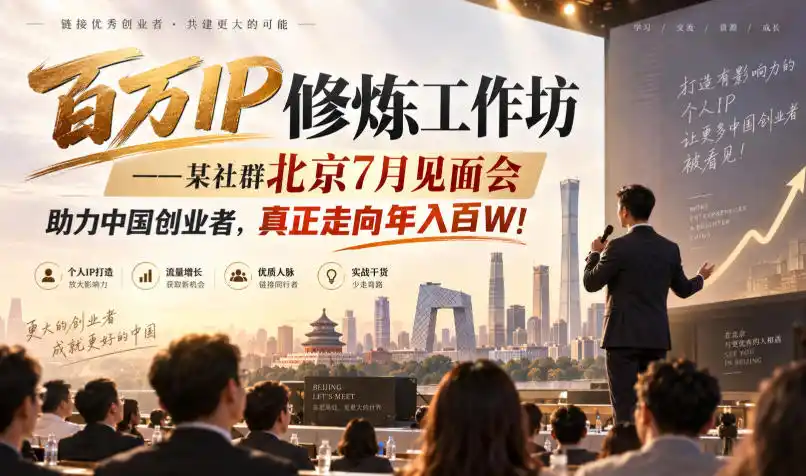 百万IP修炼工作坊——某社群北京7月见面会，助力中国创业者，真正走向年入百W!-一起筹课网