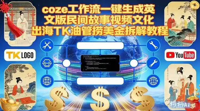 Coze扣子工作流一键生成英文版民间故事视频,文化出海TK油管捞美金拆解教程-一起筹课网
