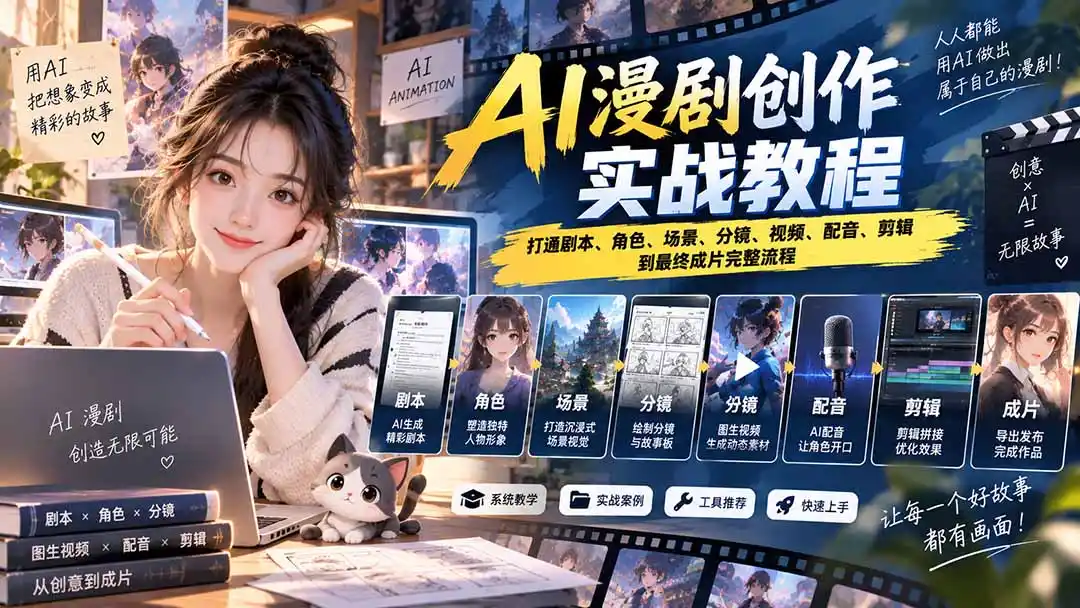 2026 AI漫剧创作实战教程：打通剧本、角色、场景、分镜、视频、配音、剪辑到最终成片完整流程-一起筹课网