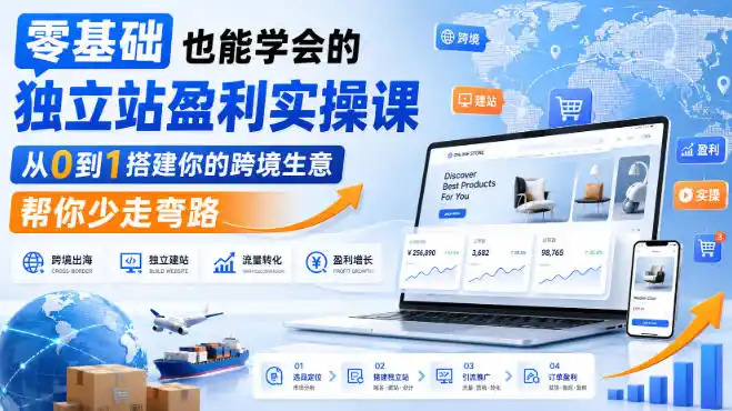 零基础也能学会的独立站盈利实操课，从0到1搭建你的跨境生意，帮你少走弯路-一起筹课网