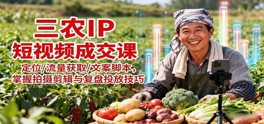 三农IP短视频成交课：定位/流量获取/文案脚本，掌握拍摄剪辑与复盘投放技巧-一起筹课网