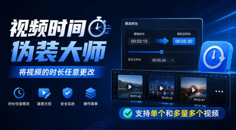 视频时间伪装大师，将视频的时长任意更改，支持单个和多量多个视频-一起筹课网