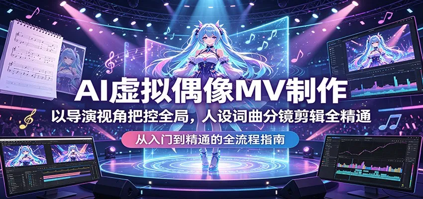 AI虚拟偶像MV制作：以导演视角把控全局，人设词曲分镜剪辑全精通-一起筹课网