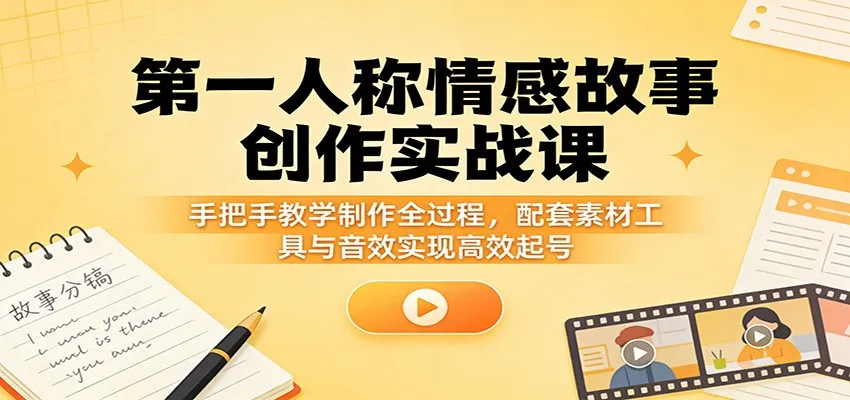 第一人称情感故事创作实战课：手把手教学制作全过程，配套素材工具与音效实现高效起号-一起筹课网