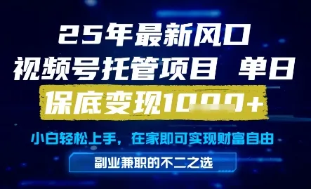 25年最新风口，视频号托管项目，单日保底变现1k+，手把手教学【揭秘】-一起筹课网